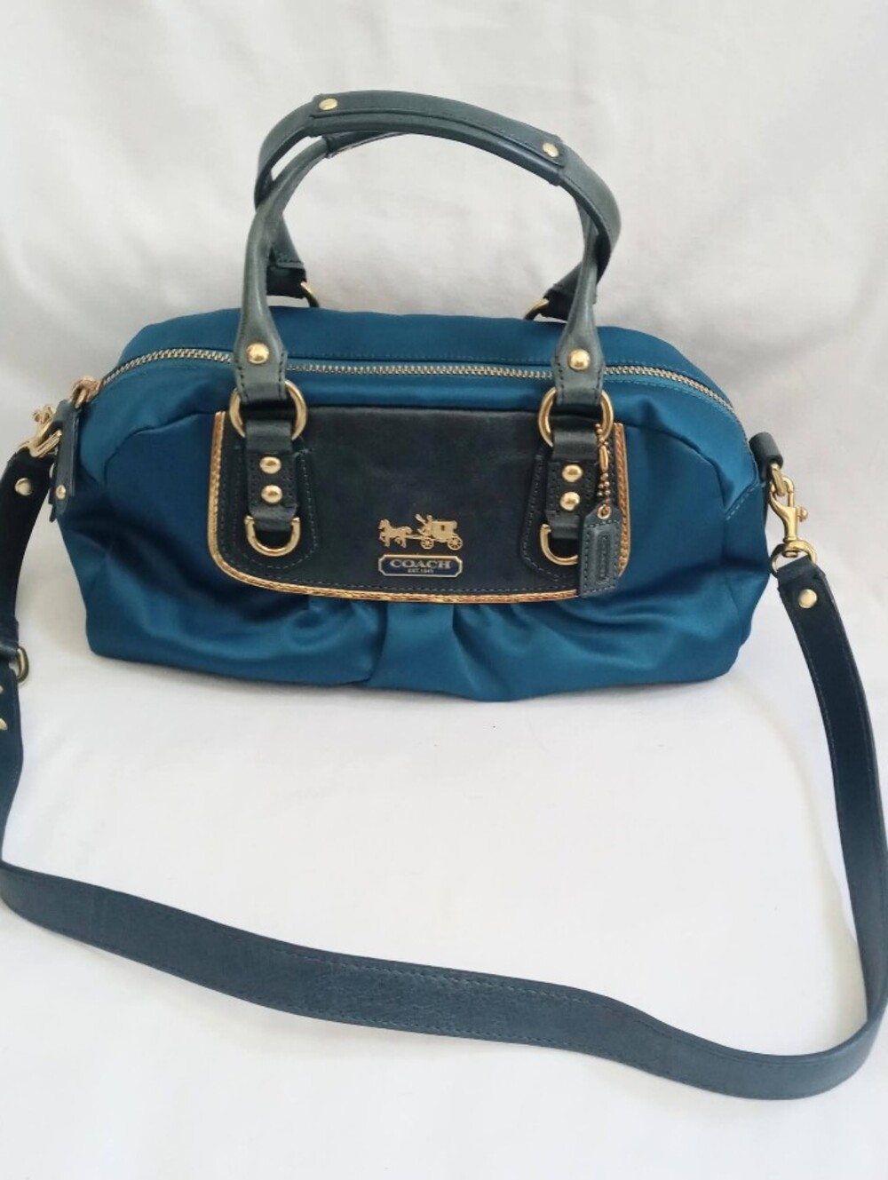 Vintage Y2K Coach Amanda Teal Blue Satin Satchel Purse Crossbody Bag